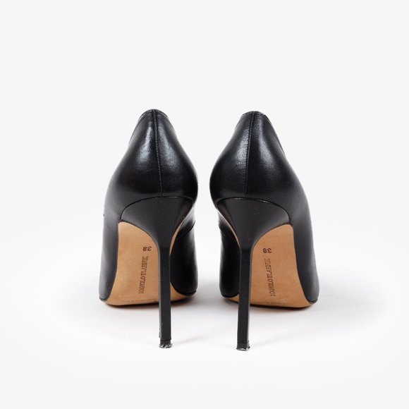Manolo Blahnik Pointed Toe Black Leather Pumps - Picture 3 of 8